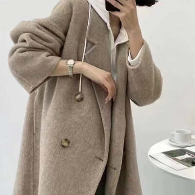 Mới Cao Cấp Hai Mặt Nylon Cashmere Áo Khoác Nữ Sáp Mềm Len Mịn Đôi Chiều Dài Giữa Hình Cái Kén áo Khoác Len Nữ