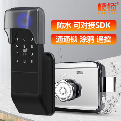 Ngoài trời 2 mặt chống thấm nước bên ngoài kiểu cũ cửa sắt khóa vân tay khóa đầu bò khóa thông minh graffiti khóa cửa thông minh khóa tongtong
