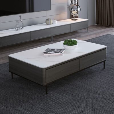 Bàn trà đá phiến gỗ chắc chắn sang trọng kết hợp tủ tivi đơn giản hiện đại phòng khách chung cư nhỏ hộ gia đình bàn trà mẫu mới 2023