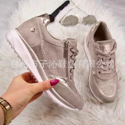 AliExpress xuyên biên giới 40-43 kích thước lớn giày đơn nữ Anh mới tăng chiều cao giày chạy bộ nữ giữa gót buộc dây giày chạy bộ