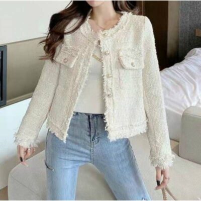 Khí chất người nổi tiếng gió nhỏ vải tweed áo khoác ngắn nữ mùa thu đông phong cách Hàn Quốc giản dị phù hợp với áo khoác hàng đầu triều