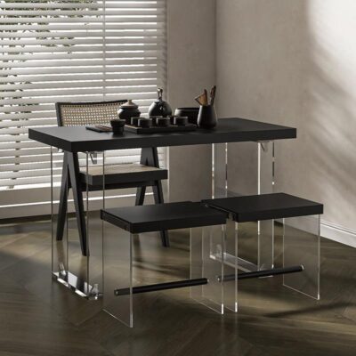 Wabi Sabi gió đen ban công Bàn trà gỗ đặc phòng khách căn hộ nhỏ acrylic treo Bàn trà kết hợp ghế