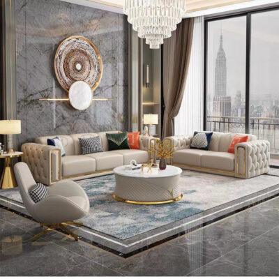 Sofa hiện đại sang trọng nhẹ Sofa da nghệ thuật Pháp phong cách wabi-sabi trọn bộ biệt thự căn hộ nhỏ phòng khách kết hợp ba người