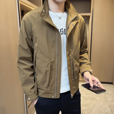 Áo Khoác Mùa Xuân Quần Áo Nam Mùa Xuân 2023 Thời Trang Nam Mới Màu Trơn Phù Hợp Với Áo Khoác Nam Cổ Đứng Hợp Thời Trang