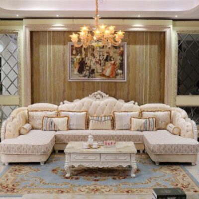 Ghế sofa theo phong cách châu Âu vải nghệ thuật phòng khách kết hợp hoàn chỉnh ghế sofa hình chữ U ghế dài đôi căn hộ lớn ghế sofa vải da gỗ chắc chắn
