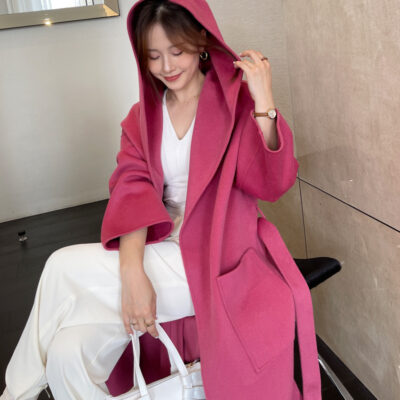 Mùa Thu Đông Mới Len 2 Mặt Có Dây Cashmere Áo Khoác Nữ Dài Đến Đầu Gối 100 Len áo Khoác Len
