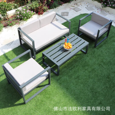 Sofa hợp kim nhôm ngoài trời biệt thự sân vườn ban công ngoài trời phòng nắng đôi sofa chống nước kết hợp bàn cà phê