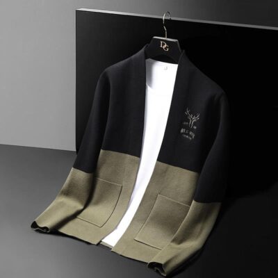 2022 Mới Rời Hàn Quốc Cardigan Thể Thao Có Mũ Áo Khoác Áo Len Thu Đông Nam Phối Màu Cao Cấp