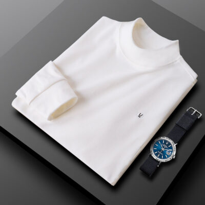 TGUO mùa đông ấm chải nhung Đức hai mặt áo sơ mi cổ cao chạm đáy áo len nam dài tay mỏng màu trắng bên trong áo len