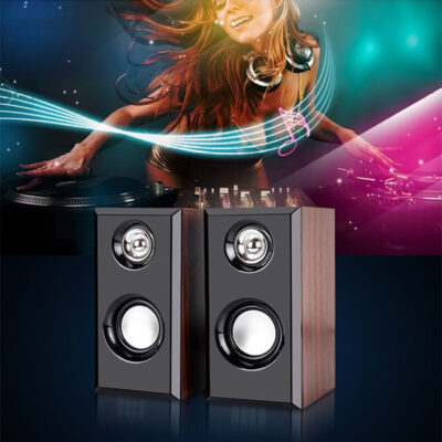 Máy tính xách tay USB đa phương tiện máy tính để bàn âm thanh nhỏ bằng gỗ 2.0 loa siêu trầm mini Bao bì tiếng Anh