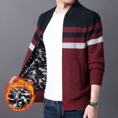 Ngoại Thương Tập Chạy Dày Áo Khoác Nỉ Nam Dày Áo Len Mùa Đông Ấm Dây Kéo Sọc Top Nam Quần Áo