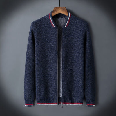 Áo khoác len nam mùa thu đông cộng với nhung dày phiên bản Hàn Quốc của xu hướng áo ấm áo len cardigan đồng phục bóng chày chống gió