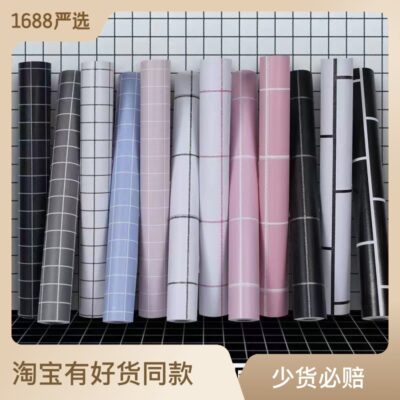 Giấy Dán Tường Tự Dính Chống Thấm Nước Dán Tường Ký Túc Xá Chống Ẩm Dán Bàn Trang Trí Tủ Bắc Âu Nền Lưới Đen Trắng Giấy Dán Tường