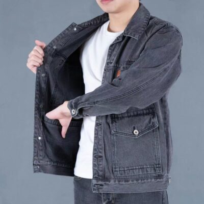 Áo khoác denim nam nhiều túi cỡ lớn dáng rộng hợp thời trang áo khoác denim nam mùa xuân và mùa thu áo choàng chống mài mòn cao cấp mới