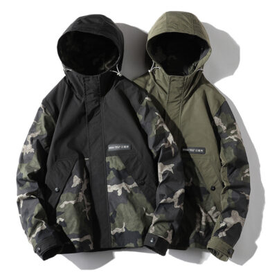 Thu Đông 2022 Nam Mới Phong Cách Hàn Quốc Phối Màu Ngụy Trang Có Mũ Áo Khoác Thời Trang Trẻ Hợp Thời Trang Thương Hiệu Áo Khoác Rộng