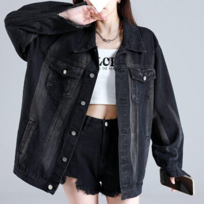 Áo khoác denim 2023 mùa xuân và mùa hè size lớn oversize thời trang giảm béo buộc dây BF lười biếng áo khoác gió bao phủ thịt cao cấp