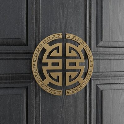 Tay nắm cửa kính hình bán nguyệt kiểu Trung Quốc mới tay nắm hoa văn chạm khắc cửa khách sạn cửa gỗ sang trọng tay nắm lớn tay nắm tấm nhôm