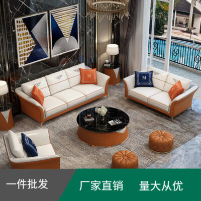 Hiện đại đẹp sang trọng sofa da phòng khách căn hộ nhỏ net màu đỏ thiết kế sofa biệt thự Mỹ khách sofa da đơn giản