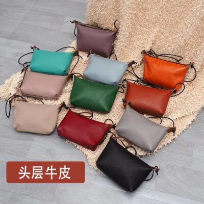 Túi Nữ 2023 Mới Đơn Giản Da Thời Trang Túi Đầu Lớp Da Bò Túi Vuông Nhỏ Retro Da Mềm Túi Đeo Vai