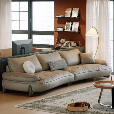 Sofa phòng khách mới lưới màu nâu đỏ retro Ý thiết kế tối giản căn hộ nhỏ sofa cong