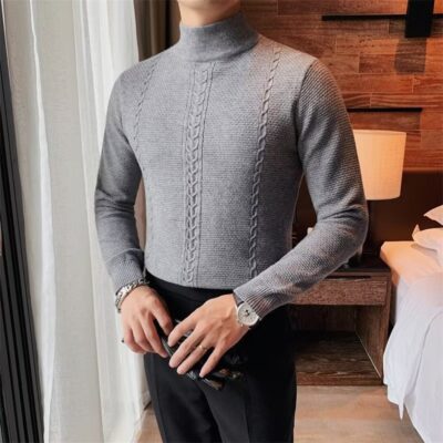 Một nửa áo len cao cổ nam mùa đông dày ấm bên trong áo len dệt kim xu hướng thời trang trẻ trung mỏng len đáy áo sơ mi