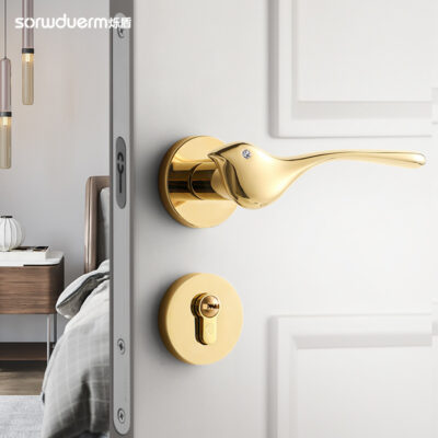 Khóa cửa chim trong nhà vàng chia Khóa cửa phòng ngủ Khóa cửa gỗ Đẹp hiện đại sang trọng cách âm hút nam châm Khóa cửa phòng