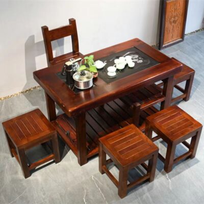 Gỗ thuyền ban công gỗ Bàn trà nhỏ gỗ đặc phòng khách nhỏ Bàn trà nhà căn hộ nhỏ Kung Fu bộ bàn ghế kết hợp trà