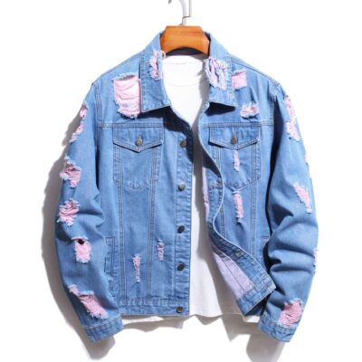 Áo khoác nam denim rách cổ điển 2022 hàng mới xuất khẩu ngoại thương dành riêng cho áo khoác nam Bùng nổ Amazon
