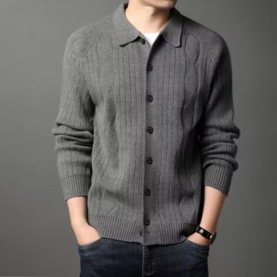 Mùa xuân và mùa thu 2022 Sản phẩm mới Áo khoác len Cardigan nam có ve áo Áo len dệt kim màu trơn hợp thời trang dành cho giới trẻ và trung niên