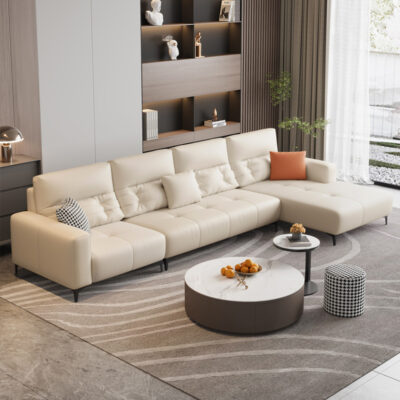 Bắc Âu tối giản sofa da phòng khách hàng thẳng ghế dài kết hợp vải da nghệ thuật sofa hàng bán buôn