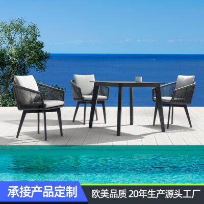 Bàn ghế ngoài trời Bắc Âu sân vườn biệt thự khách sạn bàn ghế ăn ngoài trời kết hợp ghế mây giải trí hợp kim nhôm