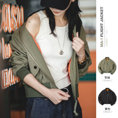 Madden nữ Mỹ retro MA1 phi công không quân áo khoác áo khoác bông cotton ngắn đồng phục bóng chày