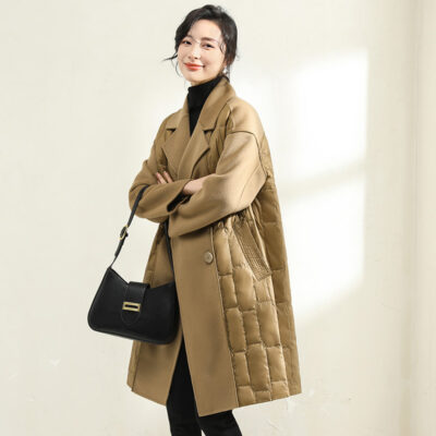 Bán buôn áo khoác cashmere hai mặt dài vừa phải cho nữ 2023 đường khâu cao cấp mới xuống áo khoác thời trang 99096