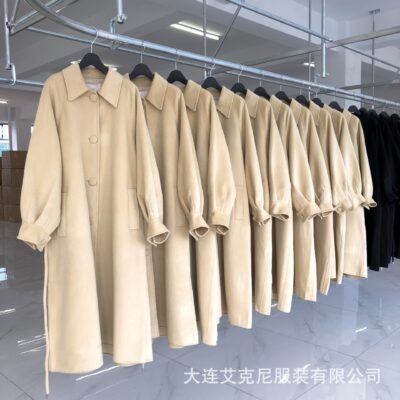 Điểm Mùa Đông Hàn Quốc TA Mới May Thủ Công 2 Mặt Áo Khoác Cashmere Kéo Dài Điện Đơn Eo Mỏng Dây Áo Khoác len Nữ