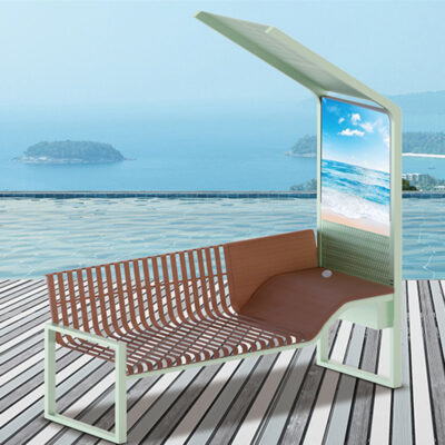 Ghế công viên thông minh Băng ghế dự bị ngoài trời Đèn cảm ứng chạy bằng năng lượng mặt trời Sạc không dây USB Hộp quảng cáo Ghế giải trí