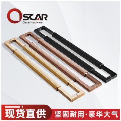 Tay nắm cửa kính ống vuông bằng thép không gỉ phong cách Trung Quốc đóng khung văn phòng khách sạn Tay nắm cửa cường lực kéo đẩy hiện đại
