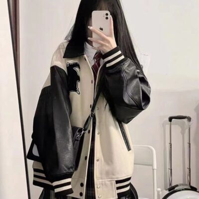 Đồng phục bóng chày nối kiểu cổ điển của Mỹ mùa xuân và mùa thu 2023 thiết kế mới cảm giác thích hợp cho áo khoác rộng của Nhật Bản áo khoác