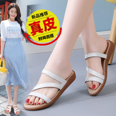 Mùa Hè 2023 Mới Da Đáy Bằng Phẳng Và Dép Nữ Mặc Gân Bò Đế Mềm Giày Phụ Nữ Mang Thai chống Trơn Trượt Mẹ Giày