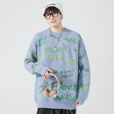 Áo len nam cổ tròn xu hướng 2021 mới chạm đáy áo sơ mi hàng đầu quần áo nam thu đông dáng rộng hàng dệt kim cơ bản