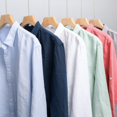 Áo sơ mi vải lanh nam dài tay giản dị có ve áo rộng trẻ trung màu trắng thoáng khí mềm vải lanh cotton sơ mi nam thời trang