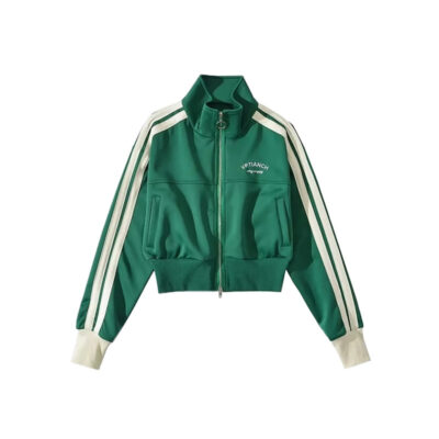 JG/BT306TT Mỹ thêu màu sắc tương phản eo áo khoác ngắn áo khoác retro dây kéo đôi cardigan áo khoác nhỏ nữ