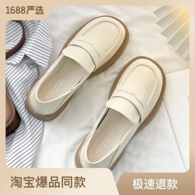 Giày da nhỏ màu trắng giày đế bằng phong cách Anh Quốc giày đế đơn nữ mùa xuân và mùa thu 2023 giày nữ đế bằng phù hợp với mọi lứa tuổi