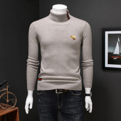 Mùa Đông 2023 Nam Mới Áo Len Cashmere Có Thể Xoay Cổ Cao Mỏng Thêu Áo Len Dệt Kim Đáy Sơ Mi Top