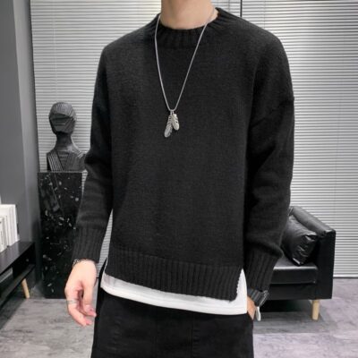 Áo len nam mùa xuân và mùa thu mới giả hai mảnh áo len phiên bản Hàn Quốc xu hướng cá tính áo thun đáy sơ mi quần áo hàng đầu