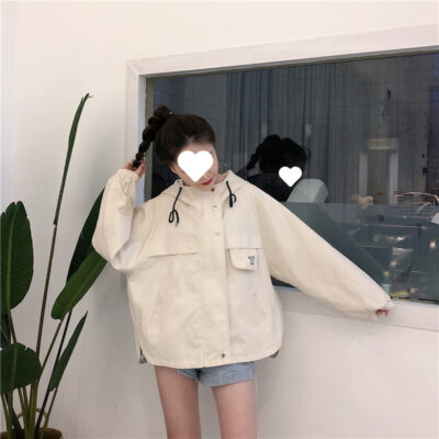 Áo khoác bảo hộ lao động nữ mùa xuân và mùa thu học sinh phong cách Hàn Quốc phong cách Harajuku áo khoác có mũ trùm đầu đồng phục bóng chày