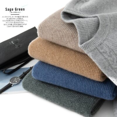 Mùa thu đông mới áo len cashmere nam cổ tròn tay raglan áo len cashmere trung niên và trẻ trung áo len dày dặn
