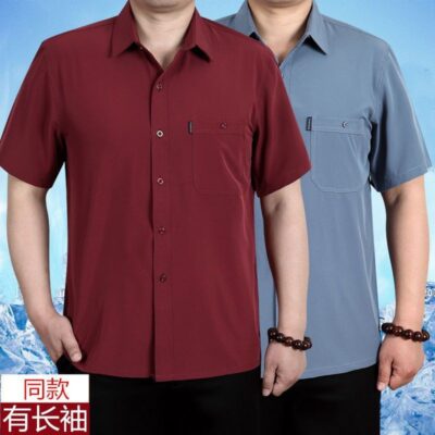 Mùa hè chất béo cộng với lỏng lẻo cho người trung niên và người già băng lụa mỏng phần áo sơ mi nam ngắn tay cha ông già áo sơ mi