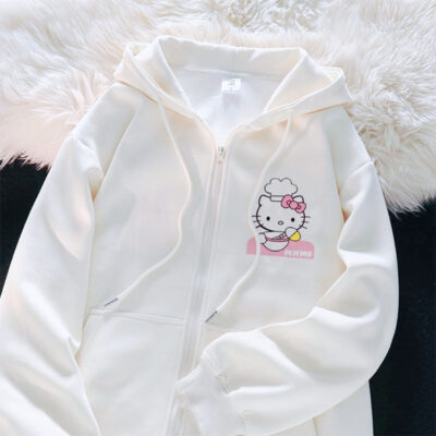 2023 mới HelloKitty anime hoạt hình mèo con in hình dễ thương phiên bản Hàn Quốc áo khoác rời áo khoác nữ sinh viên