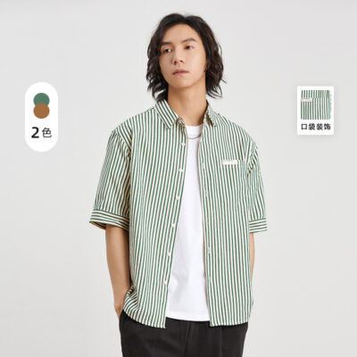 Yizhi nam Hàn Quốc sọc ngắn tay áo sơ mi nam thời trang mùa hè xu hướng phóng khoáng ins phong cách giản dị áo sơ mi nam