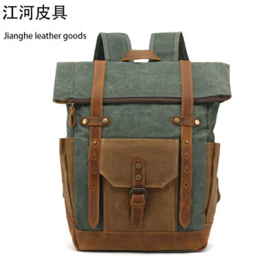 Sáp Dầu Chống Thấm Nước Ba Lô Du Lịch Dung Tích Lớn Màu Sắc Tương Phản Túi Máy Tính Ngoài Trời Ba Lô Da Nữ Túi Đi Học Nam